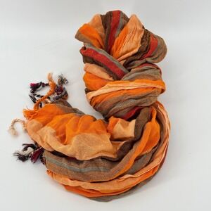 Into Africa Womens Viscose Striped Scarf Orange Brown Red Tassel Fringe 70x19